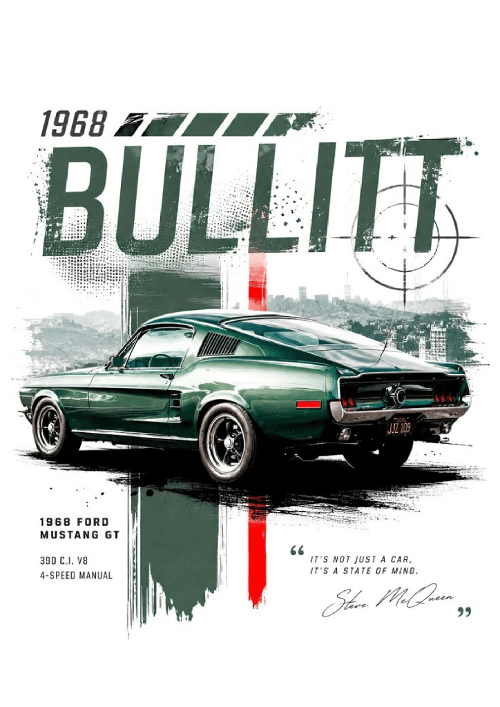 [T-CAR004] Camisa Cars - Ford Mustang Bullitt 1968
