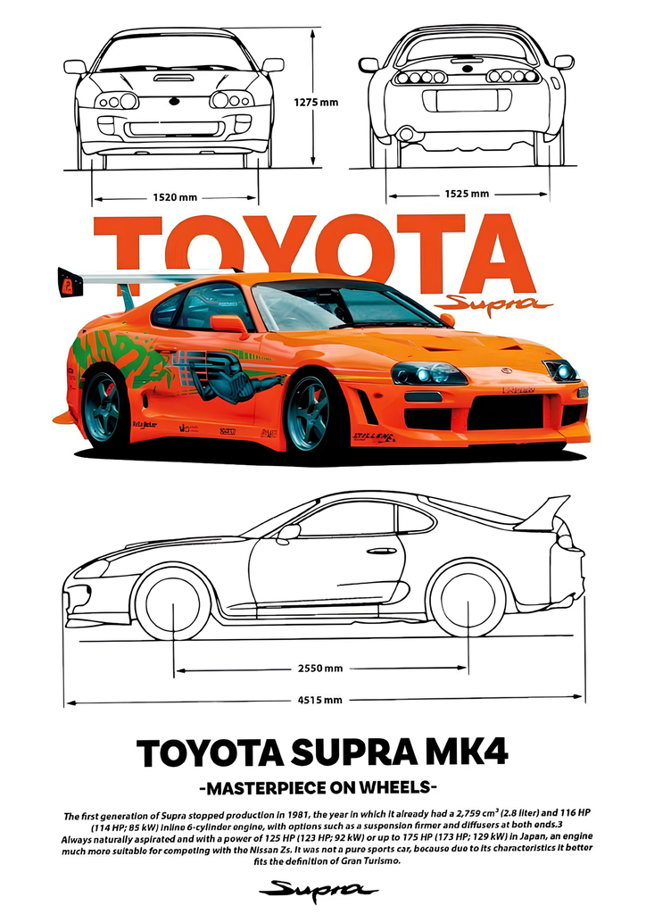 [T-CAR006] Camisa Cars - Toyota Supra MK4 Técnico