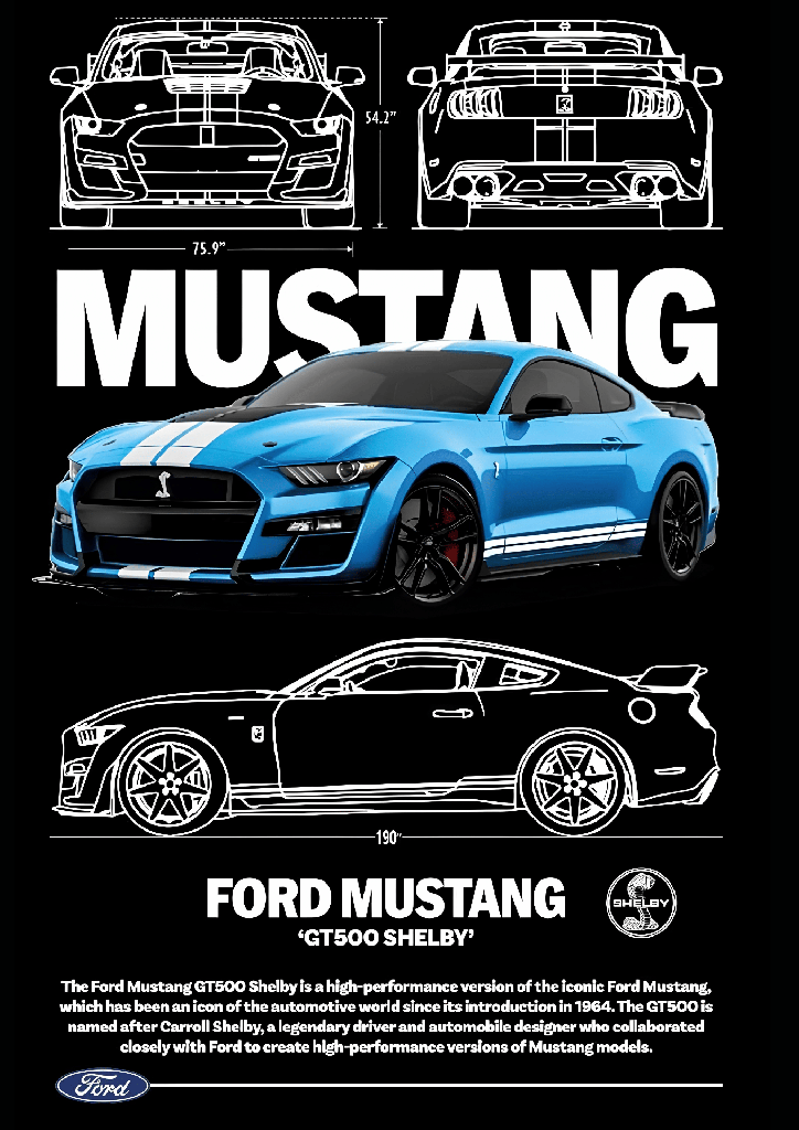 [T-CAR011] Camisa Cars - Ford Mustang Shelby GT500 Technical