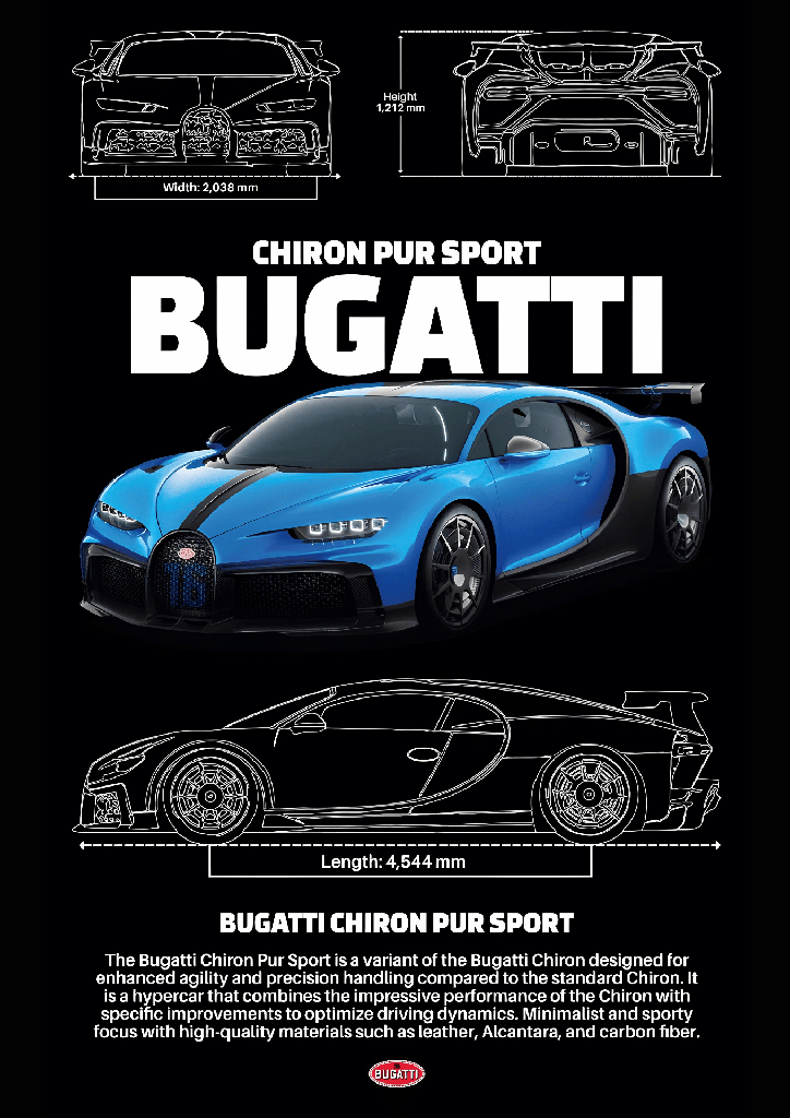 [T-CAR012] Camisa Cars - Bugatti Chiron Pur Sport Blueprint